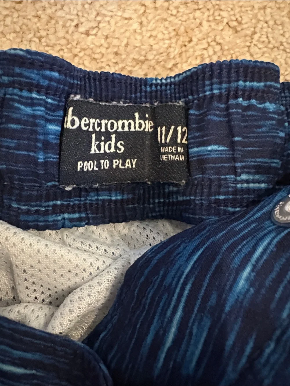 abercrombie kids Navy and Light Blue Striped Swim Shorts. Boys size 11/12.